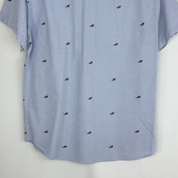 J. Crew Flex Men’s Blue Great White Shark Print Short Sleeve Shirt Small - Picture 6 of 16